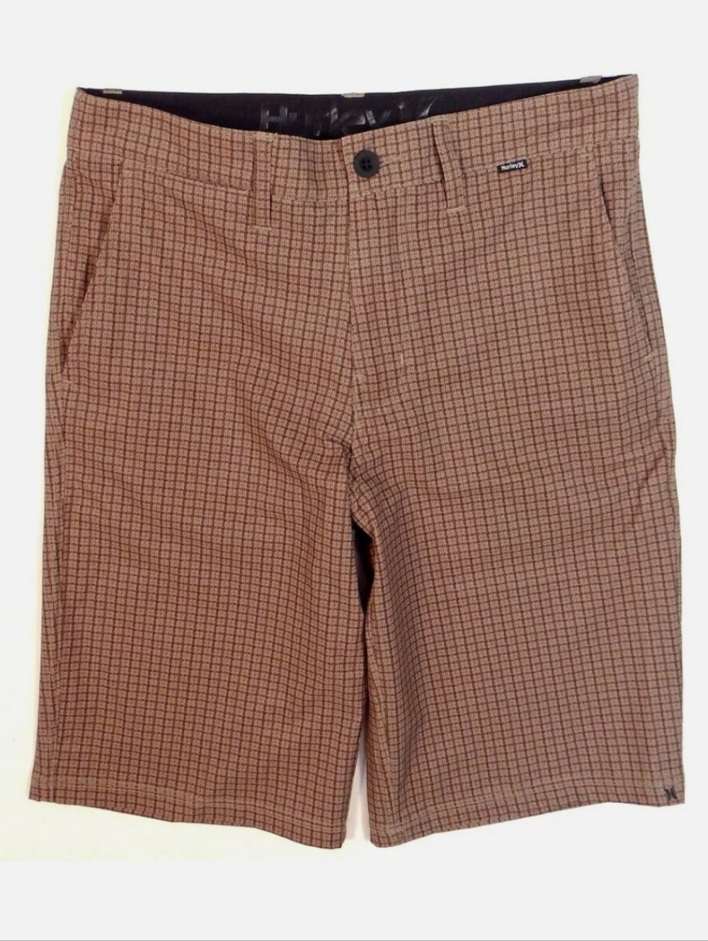 Hurley Mens Phantom Plaid 4way Stretch Flat Front Shorts 33